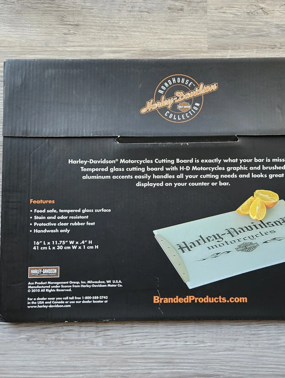 NIB Harley-Davidson Black and Orange Branded Tempered Glass Cutting Board